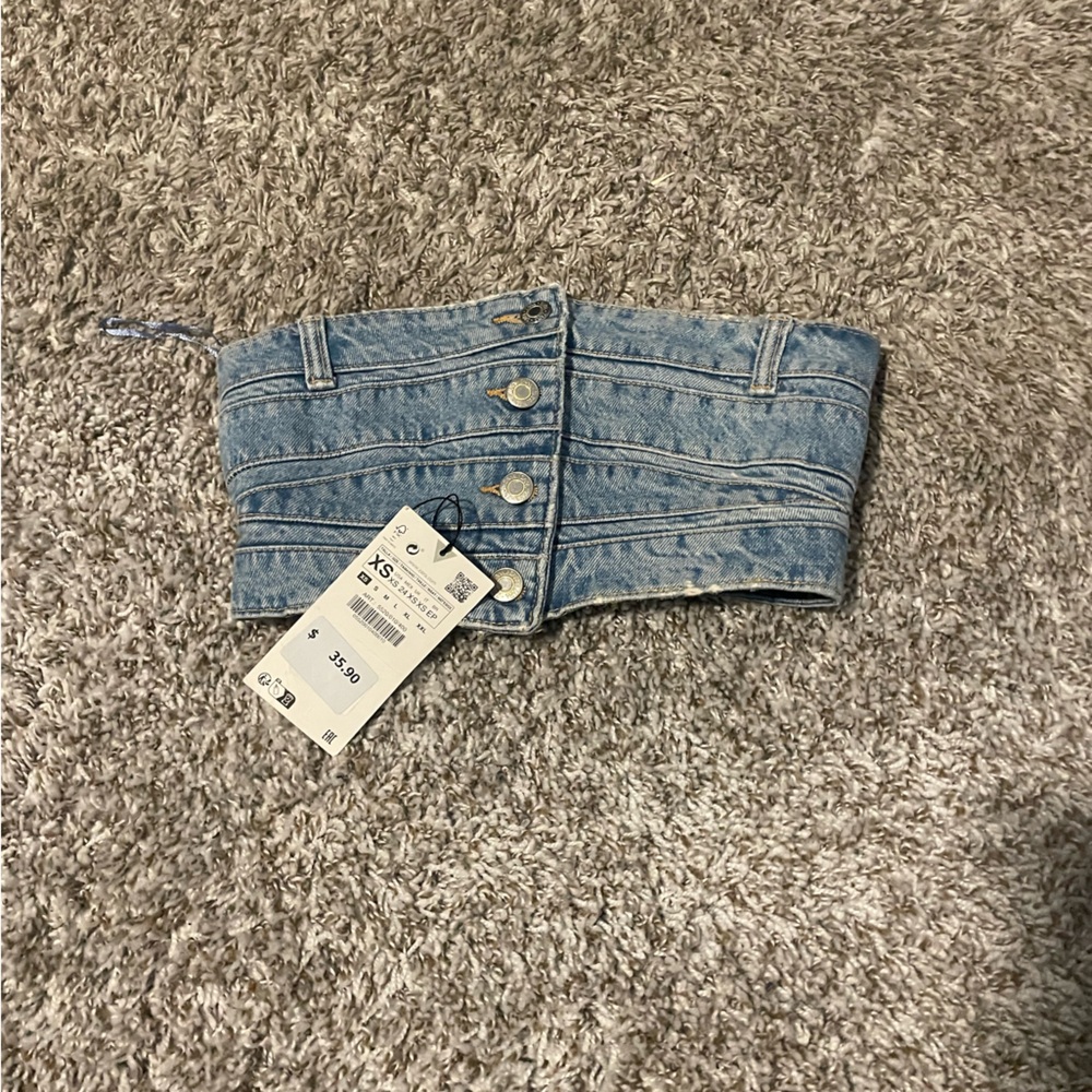 Zara Light Blue Denim Buttoned Crop Top